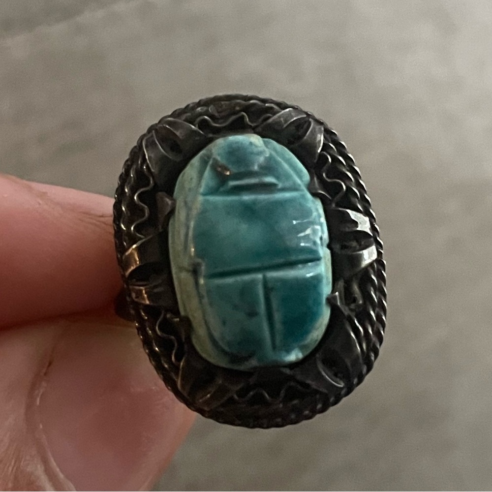 Vintage Sterling Silver Egyptian Scarab Blue Beetle Ring!RARE FIND - Picture 4 of 6